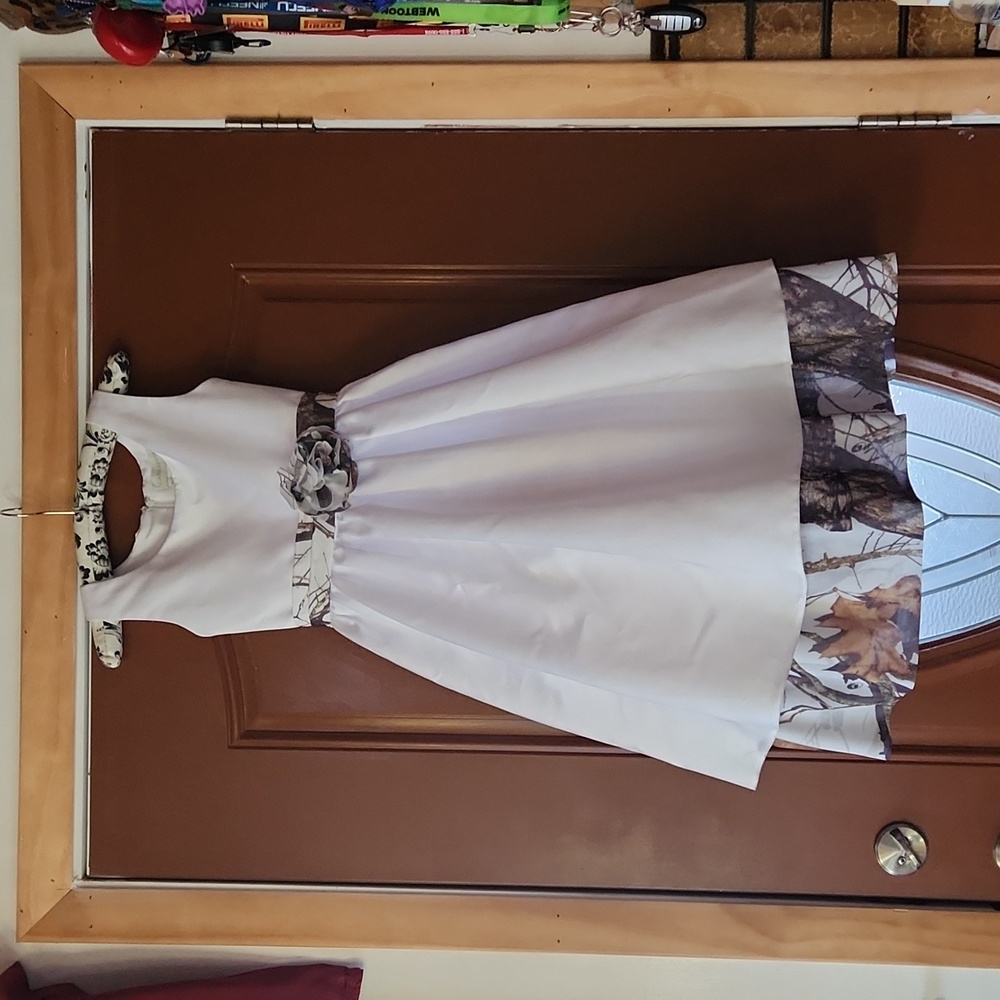 White camo flower girl or communion dress